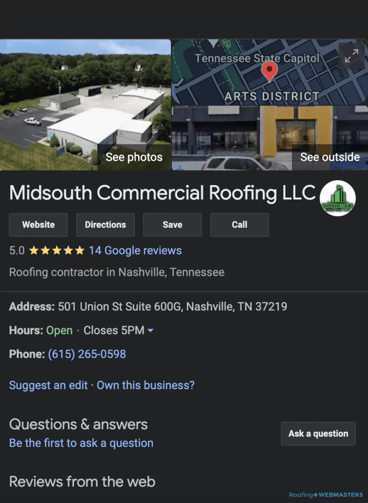 Commercial Roofer Google Business Profile