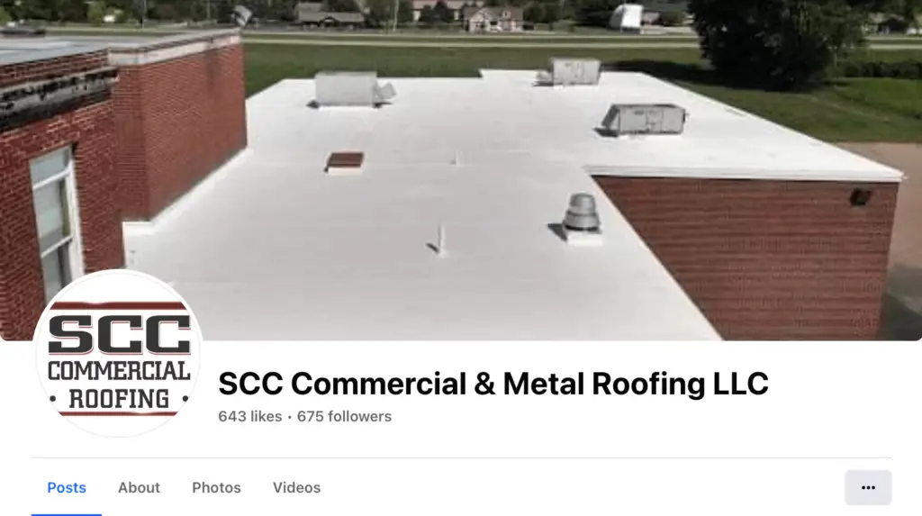 Screenshot of Facebook Business Page for Commercial Roofing Company