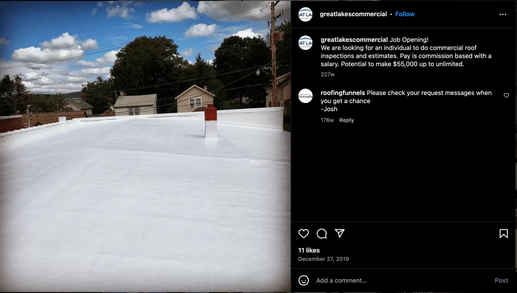 Commercial Roofing Instagram Post Screenshot