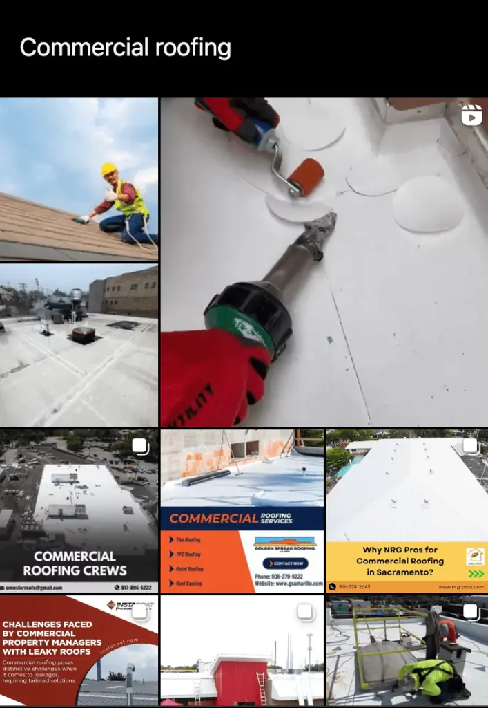 Screenshot of "Commercial Roofing" Topic Within Instagram's Explore Feature