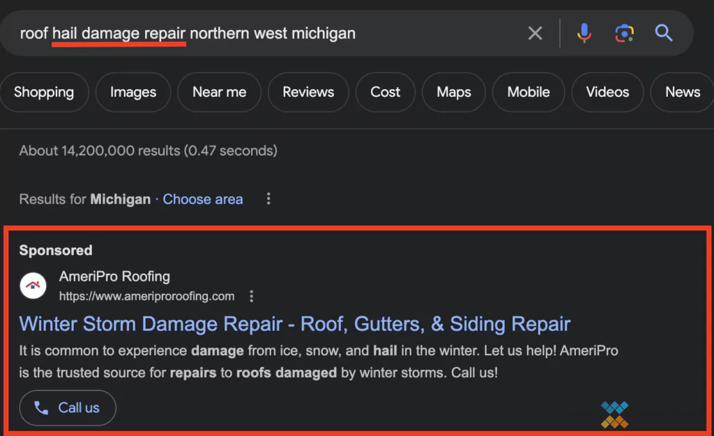 Hail Damage Repair Advertisement (Screenshot)