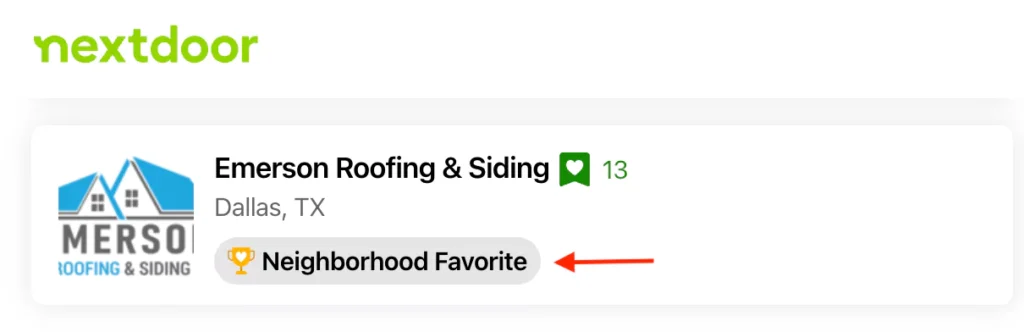 Nextdoor Neighborhood Favorite (Screenshot)