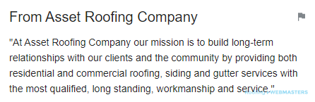 Roofing Company Description